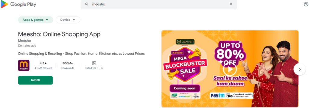 Screenshot download meesho on google play store