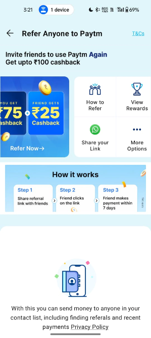 screenshort of refer and earn category inpaytm