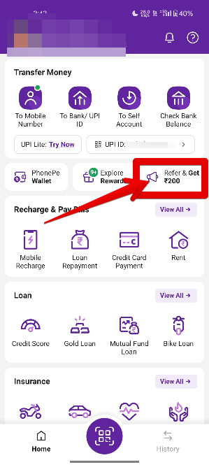 Screenshot OF HOME PAGE PHONEPE