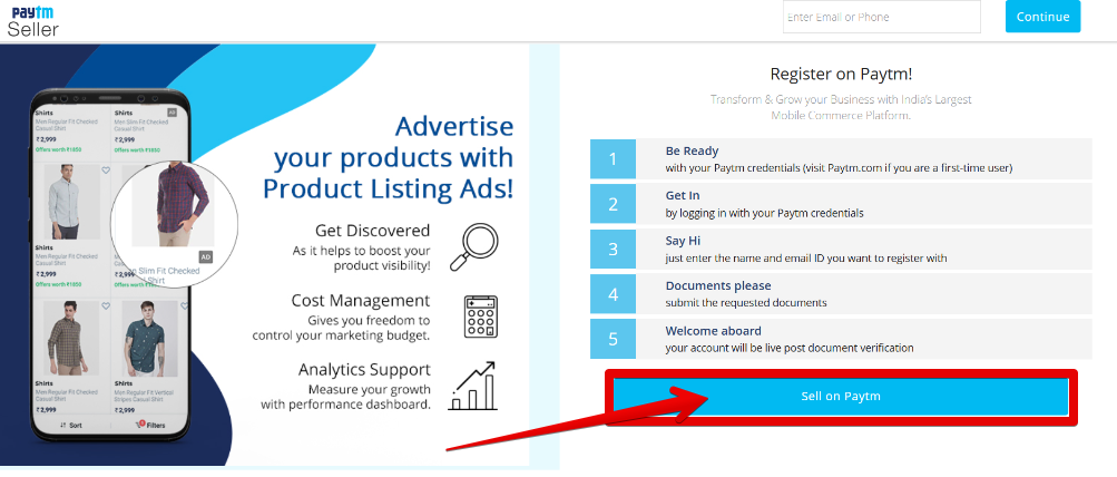 Screenshot of paytm seller register on seller