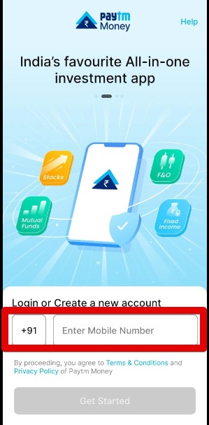 screenshort of paytm money login page