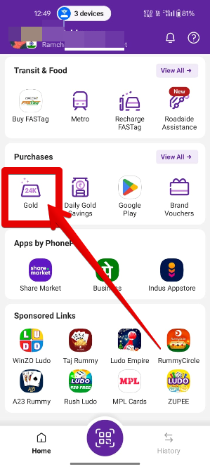 screenshort of phonepe home page